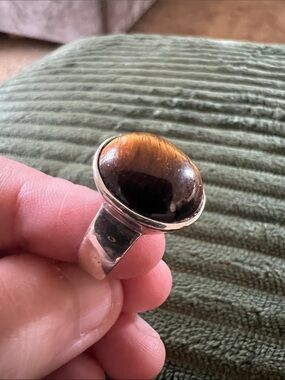 Sterling Silver Tiger's Eye Statement Ring - Size 7